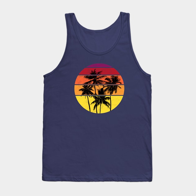 Retro Palm Tree Sunset Grid Tank Top by Artist Rob Fuller